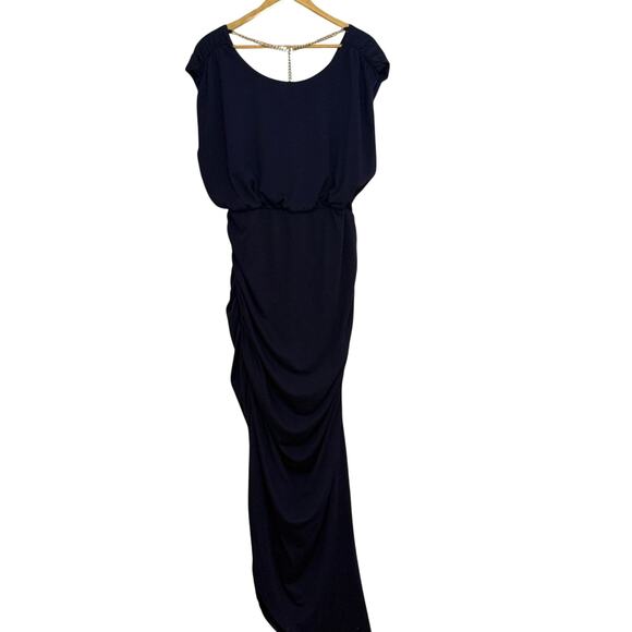 Navy Ankle Length Dress w/Shirred Sides and Chain Back - Picture 1 of 3